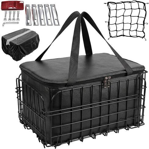 Bike Basket Rear, Folding Bicycle Rack Basket with Removable Liner Bag & Cargo Net, Quick Release Back Cargo Basket for Adult Bikes, Carrying Pets, Groceries and Commuting in Kuwait