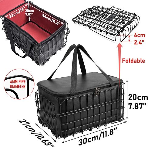 Bike Basket Rear, Folding Bicycle Rack Basket with Removable Liner Bag & Cargo Net, Quick Release Back Cargo Basket for Adult Bikes, Carrying Pets, Groceries and Commuting in Kuwait