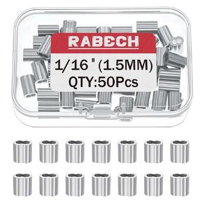 1/16 Inch Aluminum Crimping Loop Sleeve 1/16" 1.5MM Cable Ferrules Crimp Loops Sleeves for Wire Rope (Pack of 50Pcs) in Kuwait