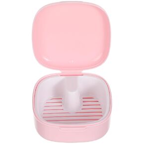 Angoily Portable Soaking Retainer and Case Featuring Locking Lid Pink Built-in Drainer Basket, Plastic Retainer Storage Box Cleaning for Travel and Daily Use in Kuwait