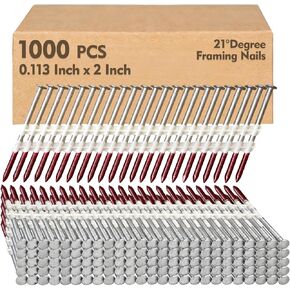 FMhotu 21 درجة تأطير المسامير 2 "× .113" 1000PCS حلقة عرقوب البلاستيك المجمعة الأظافر لمدة 20-22 درجة تأطير بائع المسامير بندقية، انخفض الساخنة المجلفن كامل جولة رئيس تأطير المسامير لتغليف التزيين in Kuwait