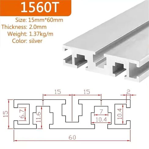 1560T Aluminum Extrusion Frame Silver Anodized 15x60mm Linear Guide Profile for Industrial Fence Equipment Framework Stand Edge(100mm 3.94" Long) in Kuwait