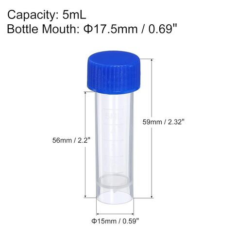 5mL Plastic Test Tubes, 15 Pack Frozen Container Storage Blue Screw Cap for Lab Laboratory Science, Clear in Kuwait