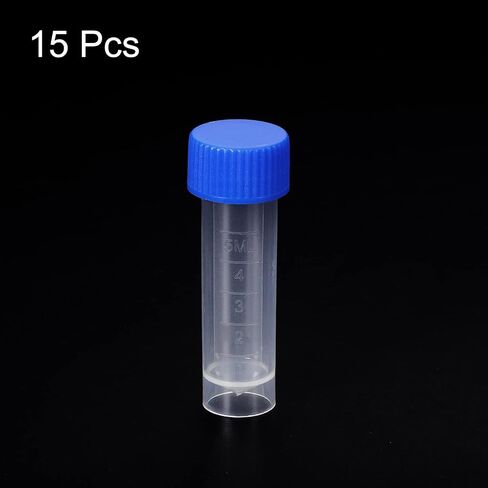 5mL Plastic Test Tubes, 15 Pack Frozen Container Storage Blue Screw Cap for Lab Laboratory Science, Clear in Kuwait