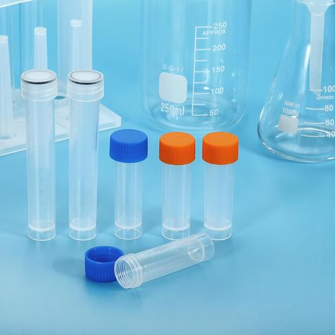 5mL Plastic Test Tubes, 15 Pack Frozen Container Storage Blue Screw Cap for Lab Laboratory Science, Clear in Kuwait