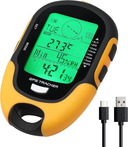 مقياس الارتفاع الرقمي متعدد الوظائف، جهاز ملاح GPS مع شعلة بوصلة ومقياس حرارة ومقياس رطوبة IPX4، عداد رياضي مقاوم للماء للمشي لمسافات طويلة والتخييم والتسلق in Kuwait