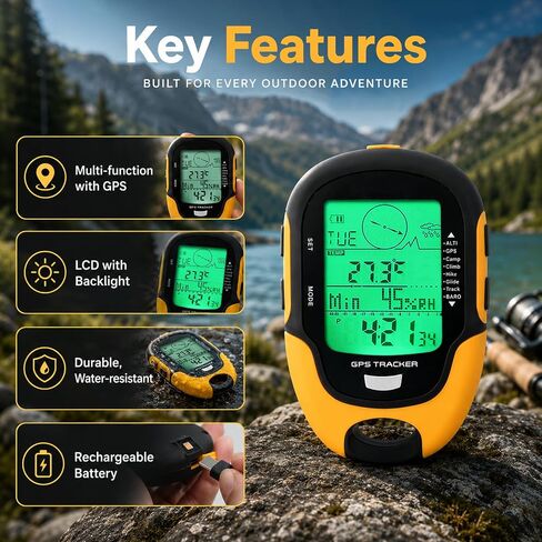 مقياس الارتفاع الرقمي متعدد الوظائف، جهاز ملاح GPS مع شعلة بوصلة ومقياس حرارة ومقياس رطوبة IPX4، عداد رياضي مقاوم للماء للمشي لمسافات طويلة والتخييم والتسلق in Kuwait