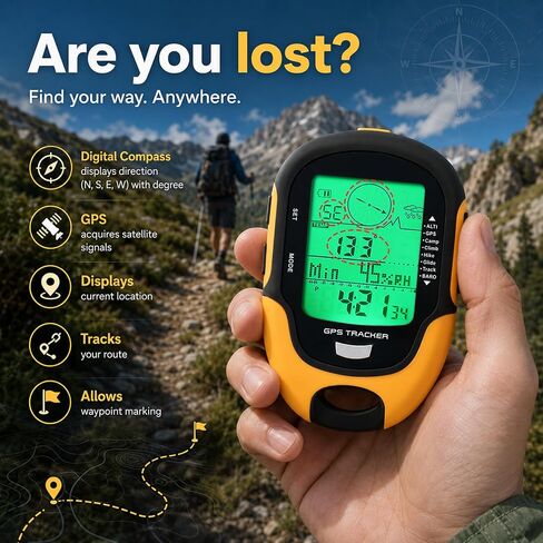 مقياس الارتفاع الرقمي متعدد الوظائف، جهاز ملاح GPS مع شعلة بوصلة ومقياس حرارة ومقياس رطوبة IPX4، عداد رياضي مقاوم للماء للمشي لمسافات طويلة والتخييم والتسلق in Kuwait