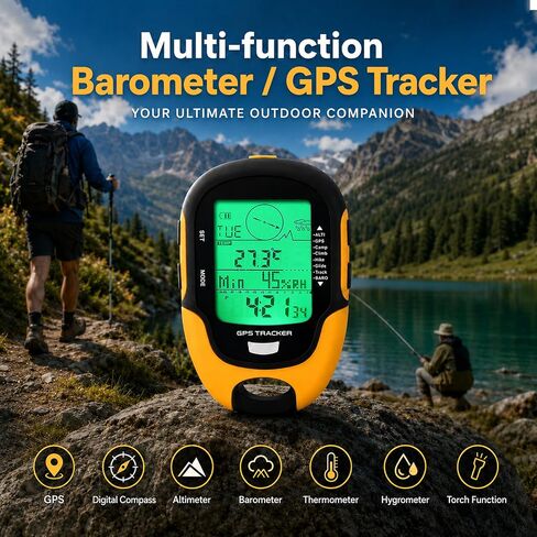 مقياس الارتفاع الرقمي متعدد الوظائف، جهاز ملاح GPS مع شعلة بوصلة ومقياس حرارة ومقياس رطوبة IPX4، عداد رياضي مقاوم للماء للمشي لمسافات طويلة والتخييم والتسلق in Kuwait