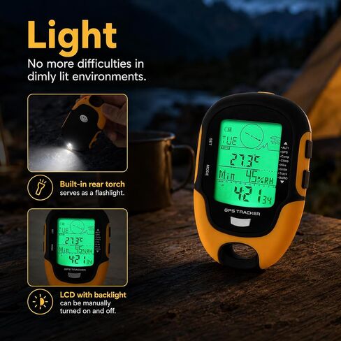 مقياس الارتفاع الرقمي متعدد الوظائف، جهاز ملاح GPS مع شعلة بوصلة ومقياس حرارة ومقياس رطوبة IPX4، عداد رياضي مقاوم للماء للمشي لمسافات طويلة والتخييم والتسلق in Kuwait