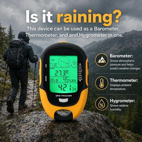 مقياس الارتفاع الرقمي متعدد الوظائف، جهاز ملاح GPS مع شعلة بوصلة ومقياس حرارة ومقياس رطوبة IPX4، عداد رياضي مقاوم للماء للمشي لمسافات طويلة والتخييم والتسلق in Kuwait
