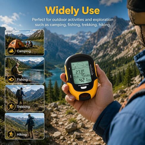 مقياس الارتفاع الرقمي متعدد الوظائف، جهاز ملاح GPS مع شعلة بوصلة ومقياس حرارة ومقياس رطوبة IPX4، عداد رياضي مقاوم للماء للمشي لمسافات طويلة والتخييم والتسلق in Kuwait