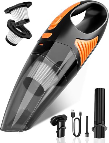 Handheld Vacuum Cordless, Rechargeable Car Vacuum Cleaner with Multiple Attachments, Portable Hand Held Vacuum Suction Power, Mini Vacuum for Car, Home, Pet Hair, Office, Desk, Keyboards Black Silver in Kuwait