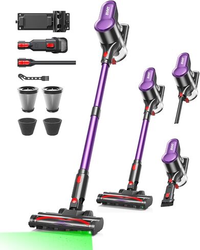 مكنسة كهربائية لاسلكية، 500 واط 45 كيلو باسكال 50 دقيقة مكانس كهربائية للمنزل مع ضوء LED، قائمة بذاتها، فرشاة مضادة للتشابك وكوب غبار 1.6 لتر، مكنسة كهربائية خفيفة الوزن لشعر الحيوانات الأليفة والسجاد والأرضيات الصلبة in Kuwait