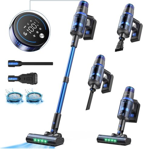 V25 Cordless Vacuum Cleaner, 680W 60Kpa Powerful Stick Vacuum with Dust Sensor, Digital Display, 4000mAh Rechargeable Battery up to 60Mins, Versatile for Pet Hair, Floor, Carpet (Cobalt) in Kuwait