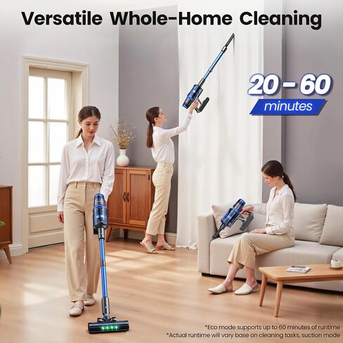 V25 Cordless Vacuum Cleaner, 680W 60Kpa Powerful Stick Vacuum with Dust Sensor, Digital Display, 4000mAh Rechargeable Battery up to 60Mins, Versatile for Pet Hair, Floor, Carpet (Cobalt) in Kuwait