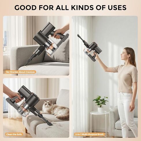 Cordless Vacuum Cleaner, Stick Vacuum with LED Display, Real-Time Battery Level Rechargeable Cordless Vacuum with 2 Adjustable Suction Modes, 40 Mins Runtime Handheld Vacuum for Home（Black Rose） in Kuwait
