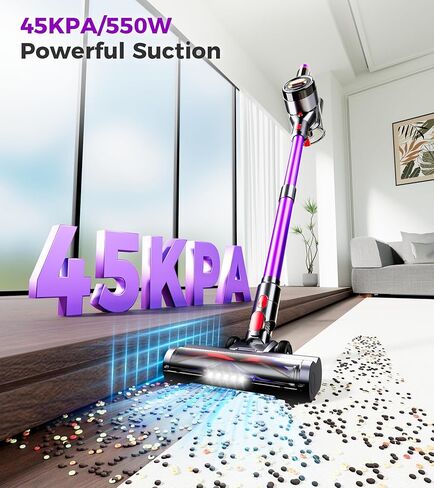 Cordless Vacuum Cleaner,Upgraded 550W 45KPA Vacuum Cleaners for Home, 60Mins Stick Vacuum with Self-Standing,LED Display,Anti-Tangle,8-in-1 Wireless Vacuum for Carpet, Hardwood Floor & Pet Hair in Kuwait