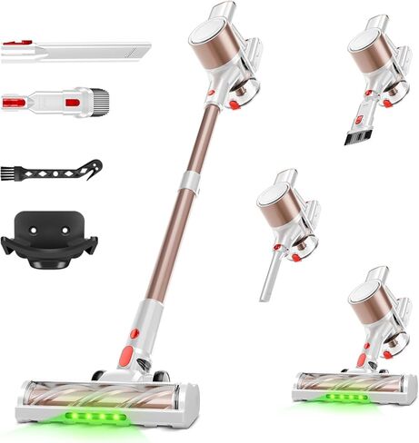 Cordless Vacuum Cleaner, 500W/40Kpa Vacuum Cleaners for Home, Stick Vacuum Cordless with LED Display, Anti-Tangle & Wall Mount, 8 in 1 Lightweight Vacuum for Hard Floors Pet Hair(Gold) in Kuwait