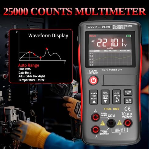 ZOTEK-XT1 2 in 1 Transistor Tester Multimeter, 25000-count Multimeter, Current, Voltage and Resistance Tester, Mosfet Transistor Capacitor SMD Electronic Component Tester, SCR PNP NPN ESR Meter in Kuwait