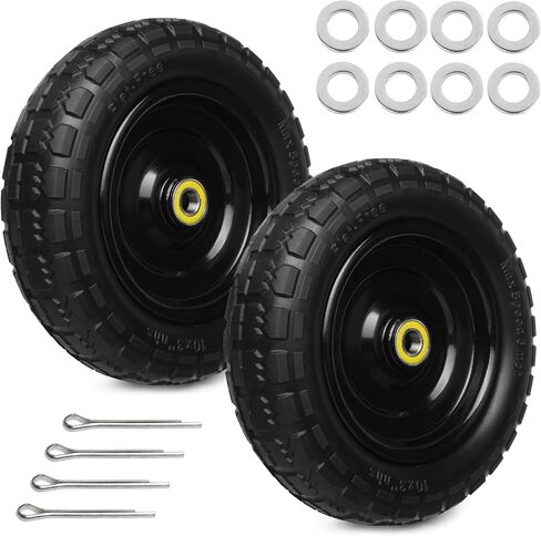 10 Inch Solid Rubber Tires, 4.10/3.50-4 Tire and Flat Free with 5/8" Bearings, 2.17" Offset Hub for GOR Garden Carts, Garden Wagon Carts, Trolleys, Hand Trucks and Utility Cart(4 Pack) in Kuwait