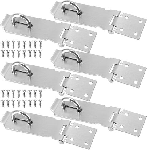 SINJEUN 8 Pack 4 Inch Door Hasp Latch Lock, 2mm Thick 201 Stainless Steel Door Locks Hasp Latch Safety Packlock Clasp with 48 Mounting Screws for Door Window Cabinet Shed Cage, Silver in Saudi Arabia