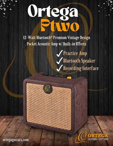 Ortega Guitars PTWO Bundle 12-Watt Bluetooth® Pocket Acoustic Amplifier with Built-In Effects w/Pro gig bag (PTWO-BU) in Kuwait