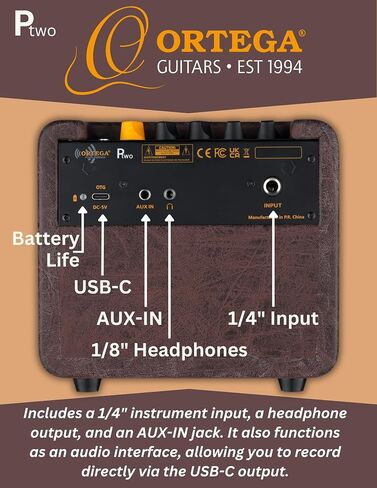 Ortega Guitars PTWO Bundle 12-Watt Bluetooth® Pocket Acoustic Amplifier with Built-In Effects w/Pro gig bag (PTWO-BU) in Kuwait