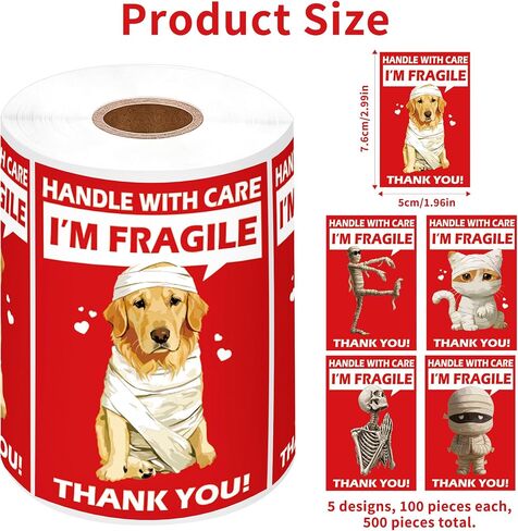 500 قطعة من الملصقات الهشة مقاس 3 × 2 بوصة، تعامل بعناية مع ملصقات الشحن I'm Fragile مع 5 تصميمات مضحكة، ملصقات تحذيرية للتعبئة لإرسال صناديق التخزين المتحركة بالبريد in Kuwait