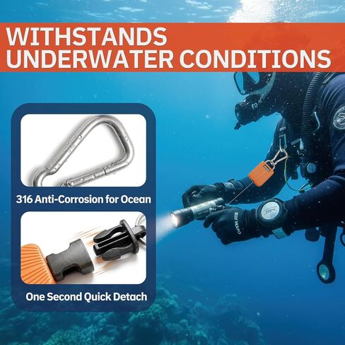 nitescuba Scuba Gear Retractable Gear Tethers, Heavy-Duty Dive Clip Lanyard with 316 Stainless Steel Snap Hook, Split Ring and 58cm (22.83″) Quick-Release Extension Cord for Dive Light & Camera-orange in Kuwait