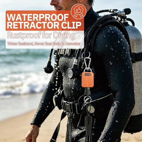 nitescuba Scuba Gear Retractable Gear Tethers, Heavy-Duty Dive Clip Lanyard with 316 Stainless Steel Snap Hook, Split Ring and 58cm (22.83″) Quick-Release Extension Cord for Dive Light & Camera-orange in Kuwait