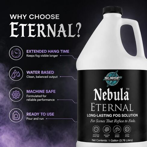 سائل الضباب الأبدي طويل الأمد من SurgeFX Nebula، 1 جالون - عصير الضباب المستمر الكثيف للمنازل المسكونة والمسرح وعروض الليزر in Kuwait