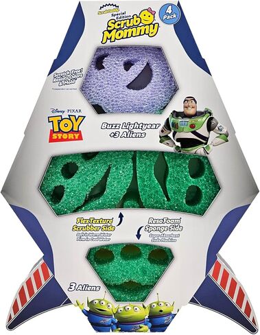 Scrub Daddy Scrub Mommy Toy Story Rocket Ship FlexTexture + ResoFoam Cleaning Sponges - Non-Scratch Sponges for Everyday Cleaning - Kitchen, Bathroom & Outdoor - Kitchen Sponges for Dishes (4 Count) in Kuwait