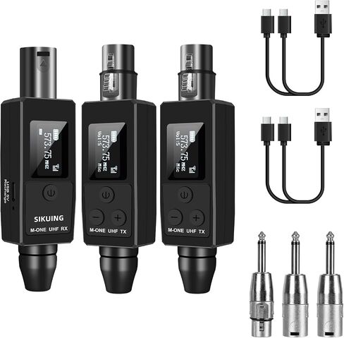 Wireless Microphone System UHF Professional XLR Transmitter+Receiver, Supports Dynamic/Condenser Microphones & 48V Phantom Power, Suitable for Electric Guitar, Bass, Mixers, PA Systems (One drag two) in Kuwait