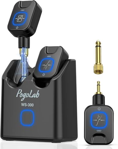 POGOLAB Wireless Guitar System 5.8GHz with Charging Box, Wireless Transmitter Receiver with 6.35mm/3.5mm 2-in-1 plug, 6 Channels, 18H Total Battery Life, for Electric Guitars, Bass in Kuwait