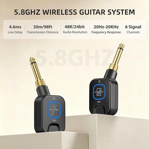 POGOLAB Wireless Guitar System 5.8GHz with Charging Box, Wireless Transmitter Receiver with 6.35mm/3.5mm 2-in-1 plug, 6 Channels, 18H Total Battery Life, for Electric Guitars, Bass in Kuwait