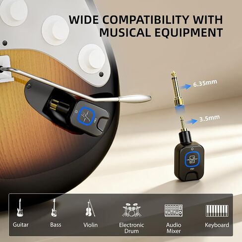 POGOLAB Wireless Guitar System 5.8GHz with Charging Box, Wireless Transmitter Receiver with 6.35mm/3.5mm 2-in-1 plug, 6 Channels, 18H Total Battery Life, for Electric Guitars, Bass in Kuwait
