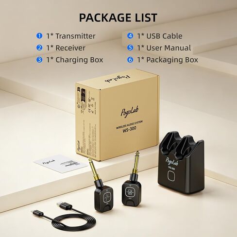 POGOLAB Wireless Guitar System 5.8GHz with Charging Box, Wireless Transmitter Receiver with 6.35mm/3.5mm 2-in-1 plug, 6 Channels, 18H Total Battery Life, for Electric Guitars, Bass in Kuwait