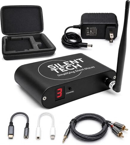 Silent Disco Transmitter TX50RF – 3 Channel RF Audio Transmitter Compatible with RF309 Headphones – Includes Necessary Cables & Adapters in Kuwait