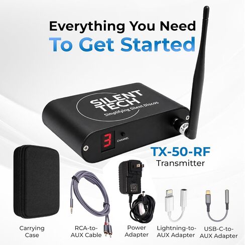 Silent Disco Transmitter TX50RF – 3 Channel RF Audio Transmitter Compatible with RF309 Headphones – Includes Necessary Cables & Adapters in Kuwait
