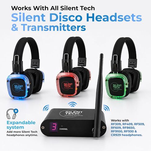 Silent Disco Transmitter TX50RF – 3 Channel RF Audio Transmitter Compatible with RF309 Headphones – Includes Necessary Cables & Adapters in Kuwait