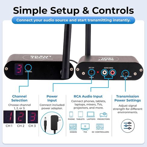 Silent Disco Transmitter TX50RF – 3 Channel RF Audio Transmitter Compatible with RF309 Headphones – Includes Necessary Cables & Adapters in Kuwait
