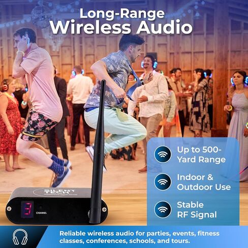 Silent Disco Transmitter TX50RF – 3 Channel RF Audio Transmitter Compatible with RF309 Headphones – Includes Necessary Cables & Adapters in Kuwait