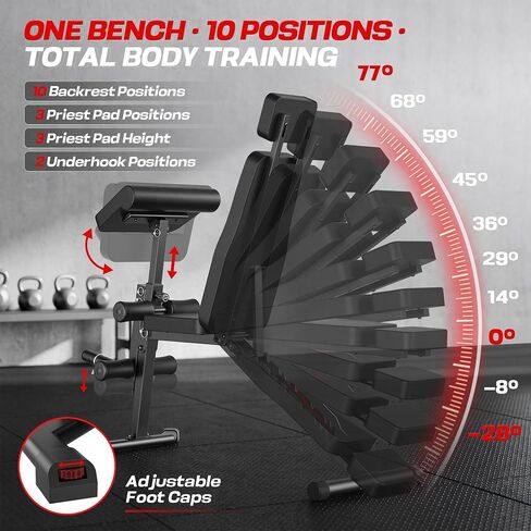 OPPSDECOR Adjustable Weight Bench, 800LBS Heavy Duty Foldable Workout Bench with Leg Extension & Curl, Preacher Curl Pad, 10-Position Flat Incline Decline Bench Press for Home Gym in Kuwait