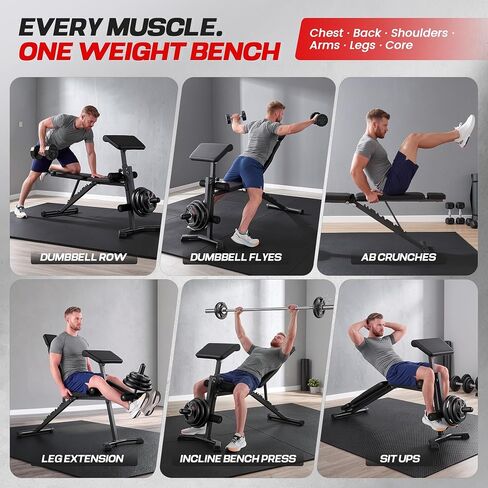 OPPSDECOR Adjustable Weight Bench, 800LBS Heavy Duty Foldable Workout Bench with Leg Extension & Curl, Preacher Curl Pad, 10-Position Flat Incline Decline Bench Press for Home Gym in Kuwait