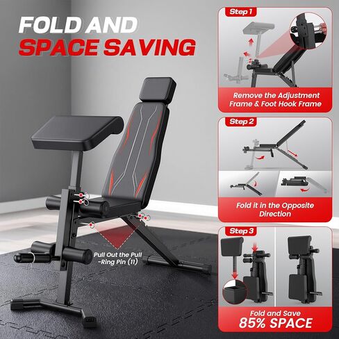 OPPSDECOR Adjustable Weight Bench, 800LBS Heavy Duty Foldable Workout Bench with Leg Extension & Curl, Preacher Curl Pad, 10-Position Flat Incline Decline Bench Press for Home Gym in Kuwait