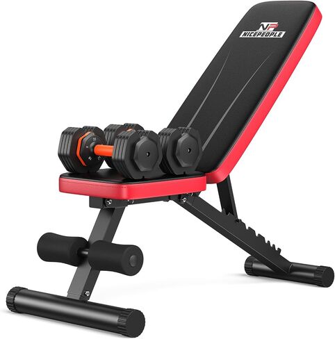 NICEPEOPLE 2 in 1 Weight Bench & Dumbbell Sets for Home Gym, 660LBS Capacity Workout Bench with Adjustable Dumbbell Set of 2, 25LBS Pair (Total 50LBS) with Storage Box for Full Body Workouts in Kuwait