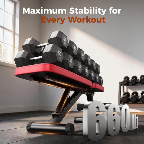 NICEPEOPLE 2 in 1 Weight Bench & Dumbbell Sets for Home Gym, 660LBS Capacity Workout Bench with Adjustable Dumbbell Set of 2, 25LBS Pair (Total 50LBS) with Storage Box for Full Body Workouts in Kuwait