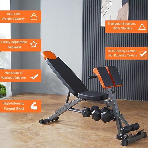Heavy Duty 890LBS Weight Bench – Multi-Functional FID Bench with Roman Chair & Hyper Back Extension, All-in-One Adjustable Ab Sit up Bench for Strength Training in Kuwait