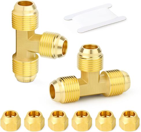 GASHER 2 قطعة من النحاس 3 اتجاهات أنبوب تركيب محول الأنابيب، 1/2 بوصة × 1/2 بوصة × 1/2 بوصة تركيبات أنابيب مضيئة مع صامولة مضيئة 1/2 بوصة in Kuwait